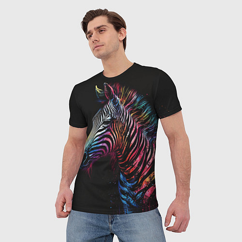 Мужская футболка Разноцветная зебра на темном фоне / 3D-принт – фото 3