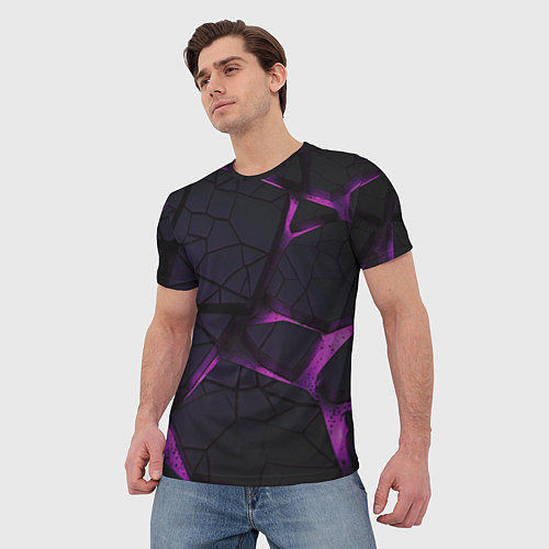Мужская футболка Фиолетовые неоновые плиты / 3D-принт – фото 3