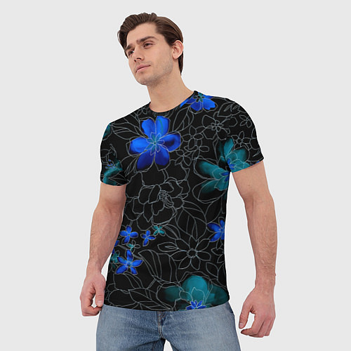 Мужская футболка Неоновые цветы / 3D-принт – фото 3