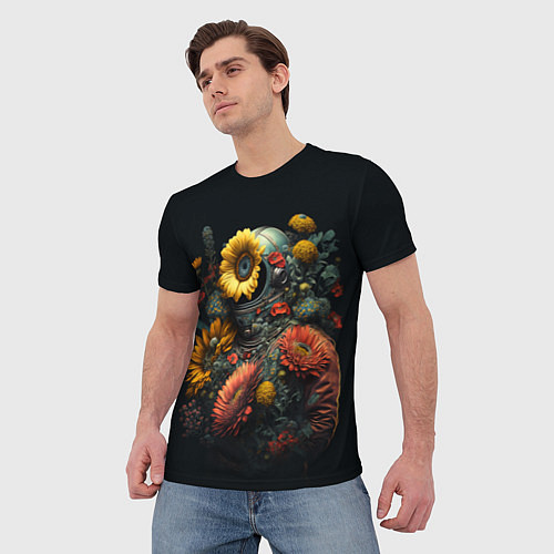 Мужская футболка Космонавт в цветах / 3D-принт – фото 3