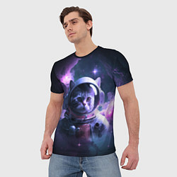 Футболка мужская Котик космонавт, цвет: 3D-принт — фото 2
