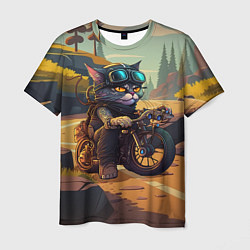 Футболка мужская Кот на мотоцикле - байкер, цвет: 3D-принт