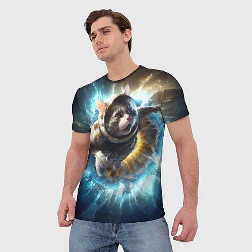 Мужская футболка Кот космонавт и взрыв звезды / 3D-принт – фото 3