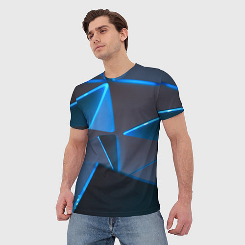 Мужская футболка Неоновые грани абстракции / 3D-принт – фото 3