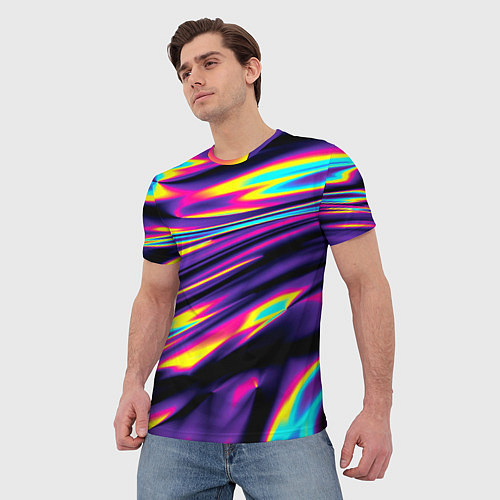 Мужская футболка Неоновые разводы цветных красок / 3D-принт – фото 3
