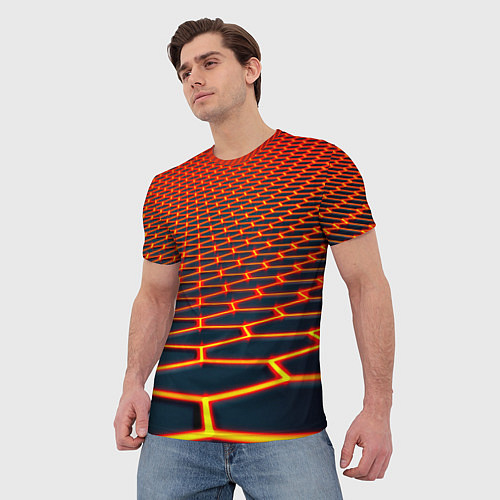 Мужская футболка Honeycomb yellow cyber / 3D-принт – фото 3