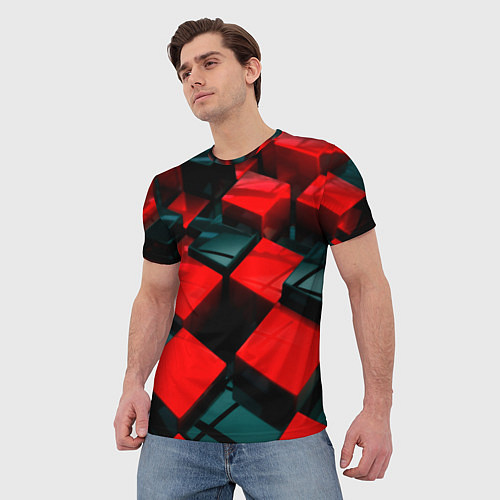 Мужская футболка Кубы геометрии красный и чёрный / 3D-принт – фото 3