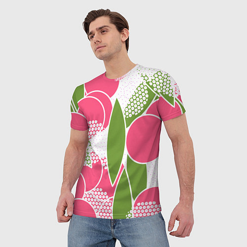 Мужская футболка Абстракция круги и зеленый лист / 3D-принт – фото 3