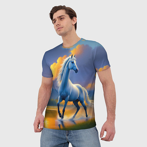 Мужская футболка Белая лошадь на рассвете / 3D-принт – фото 3