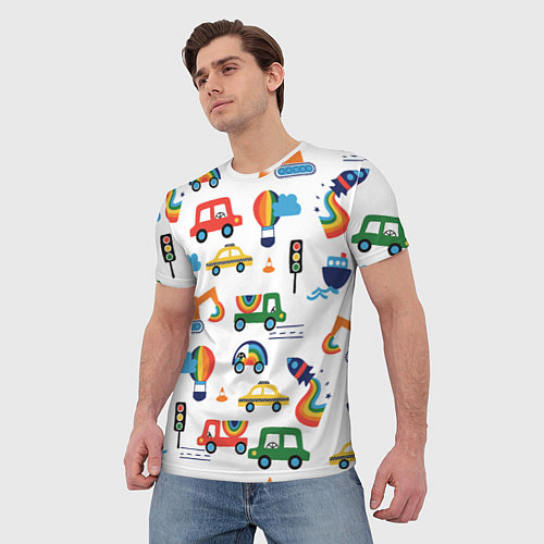 Мужская футболка Радужные машинки - паттерн / 3D-принт – фото 3