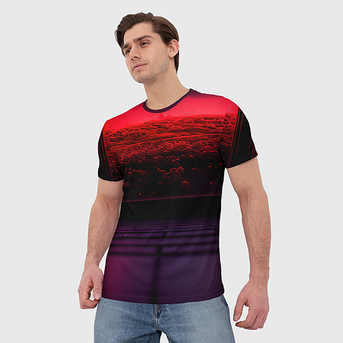 Мужская футболка Пурпурный закат-арт / 3D-принт – фото 3