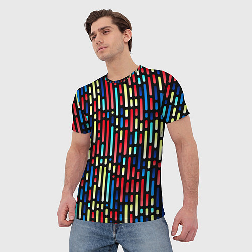 Мужская футболка Неоновые полосы - авангардный паттерн / 3D-принт – фото 3