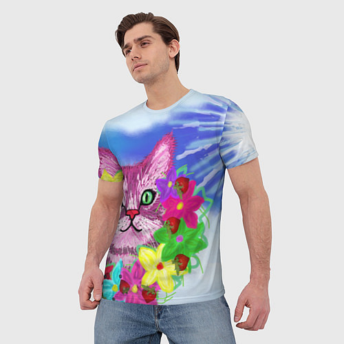 Мужская футболка Розовый котик / 3D-принт – фото 3