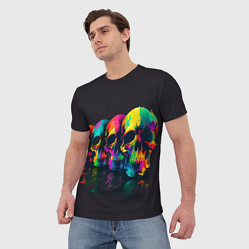 Мужская футболка Четыре разноцветных черепа / 3D-принт – фото 3