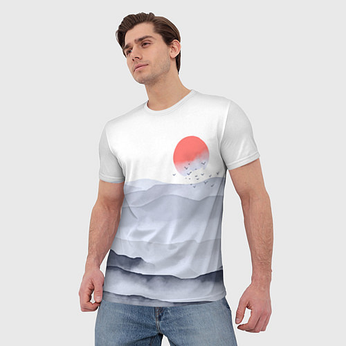 Мужская футболка Японский пейзаж - восход солнца / 3D-принт – фото 3