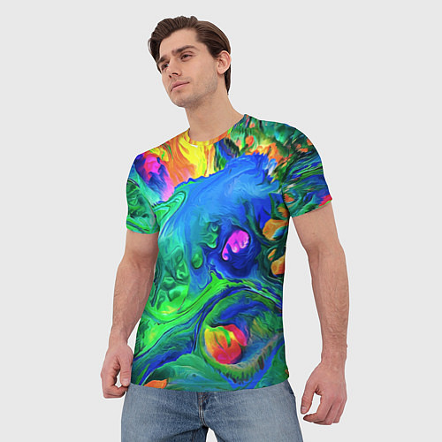 Мужская футболка Яркие всплески краски - импрессионизм / 3D-принт – фото 3