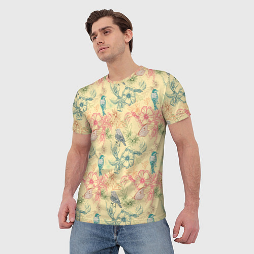 Мужская футболка Птицы и цветы / 3D-принт – фото 3