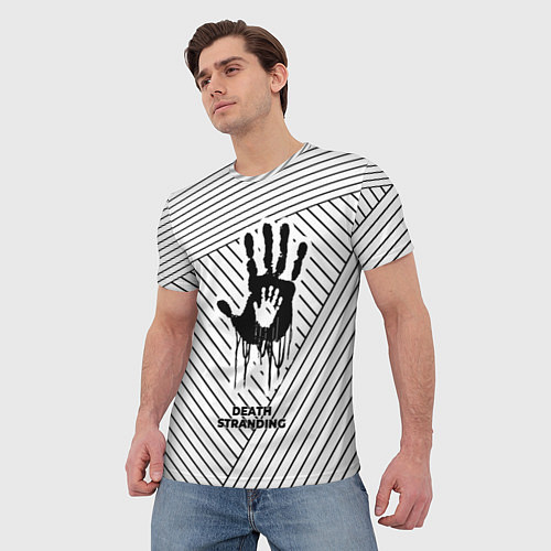 Мужская футболка Символ Death Stranding на светлом фоне с полосами / 3D-принт – фото 3