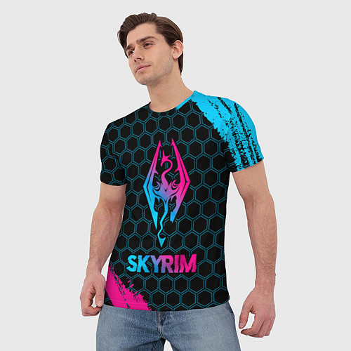 Мужская футболка Skyrim - neon gradient / 3D-принт – фото 3
