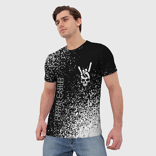Мужская футболка Crystal Castles и рок символ на темном фоне / 3D-принт – фото 3