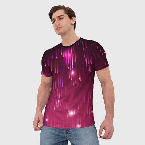 Мужская футболка Светящиеся розовые линии / 3D-принт – фото 3