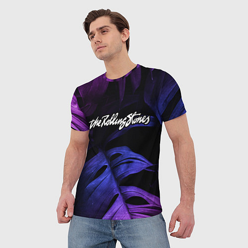 Мужская футболка Rolling Stones neon monstera / 3D-принт – фото 3