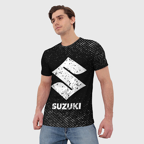 Мужская футболка Suzuki с потертостями на темном фоне / 3D-принт – фото 3