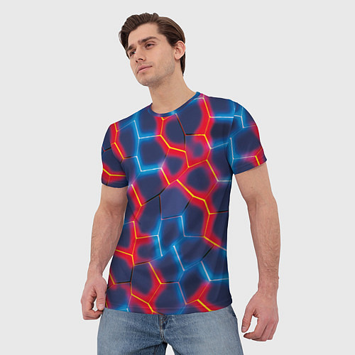 Мужская футболка Красный и синий неон / 3D-принт – фото 3