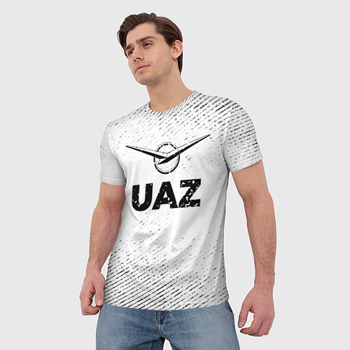 Мужская футболка UAZ с потертостями на светлом фоне / 3D-принт – фото 3