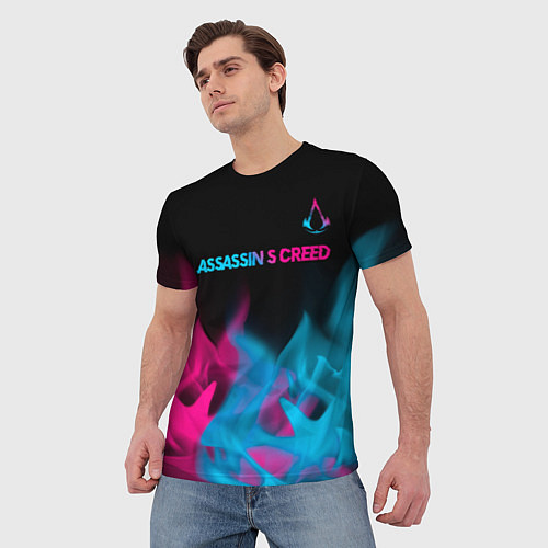 Мужская футболка Assassins Creed - neon gradient: символ сверху / 3D-принт – фото 3