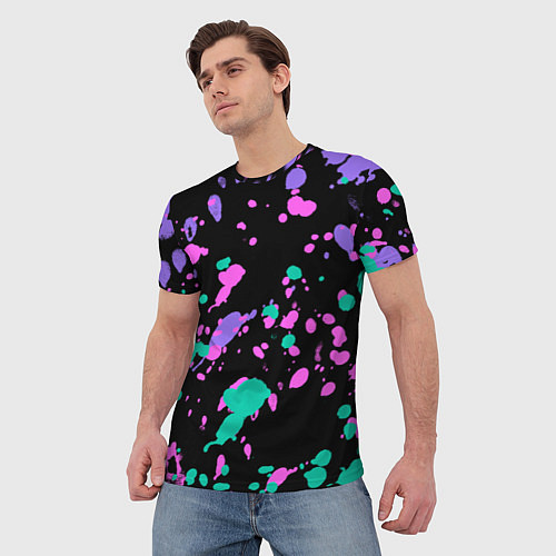 Мужская футболка Неоновые цвета брызги краски / 3D-принт – фото 3