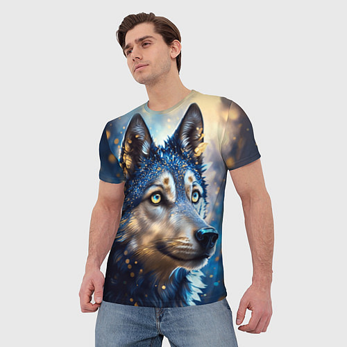 Мужская футболка Волк на синем фоне / 3D-принт – фото 3