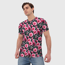 Футболка мужская Кусты розовых роз на сером фоне, цвет: 3D-принт — фото 2