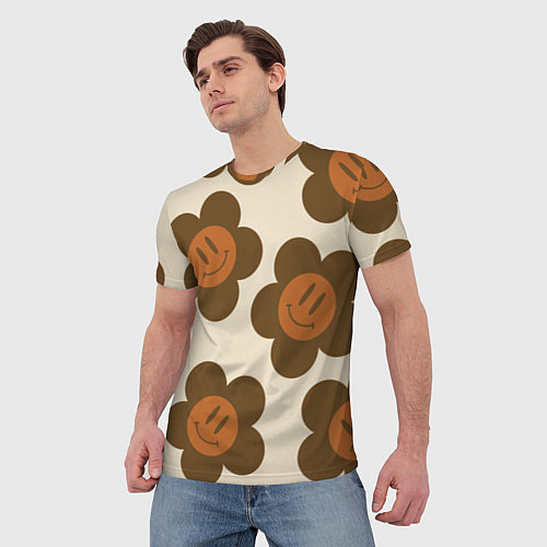 Мужская футболка Цветочки-смайлики ретро / 3D-принт – фото 3