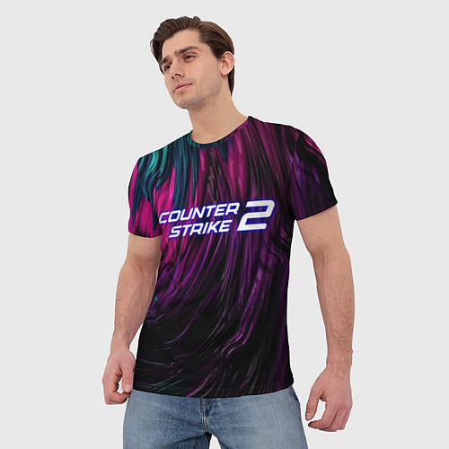 Мужская футболка Counter strike 2 цветная абстракция / 3D-принт – фото 3