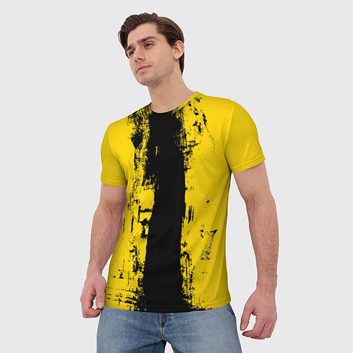Мужская футболка Вертикальная черно-желтая полоса Cyberpunk 2077 / 3D-принт – фото 3