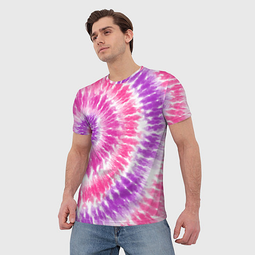 Мужская футболка Тай-дай розовый с фиолетовым / 3D-принт – фото 3