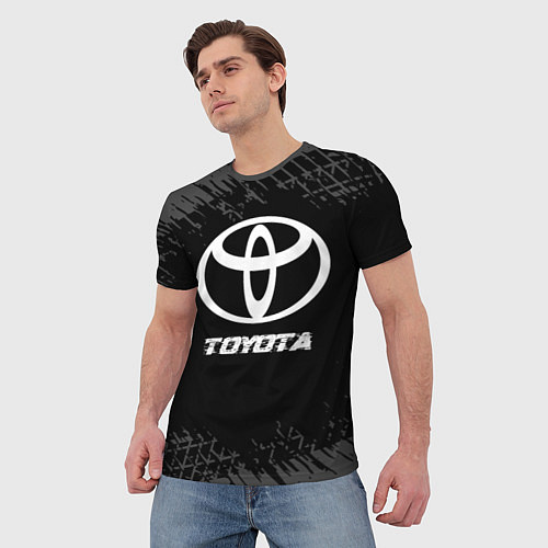 Мужская футболка Toyota speed на темном фоне со следами шин / 3D-принт – фото 3