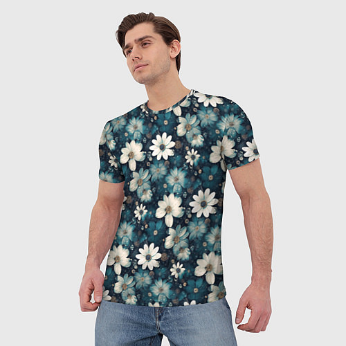 Мужская футболка Узор из весенних цветочков / 3D-принт – фото 3