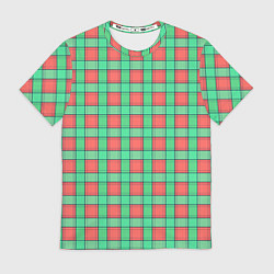 Футболка мужская Клетчатый зелено -оранжевый паттерн, цвет: 3D-принт