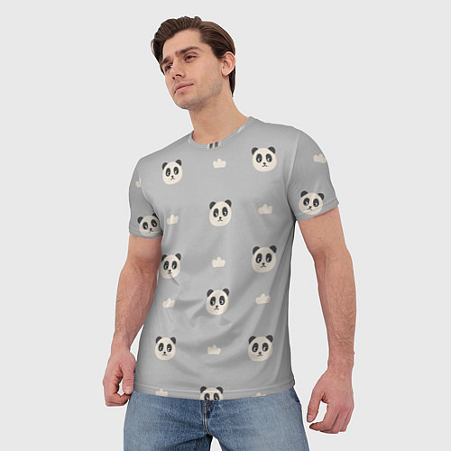 Мужская футболка Пандочки и облачка - паттерн серый / 3D-принт – фото 3