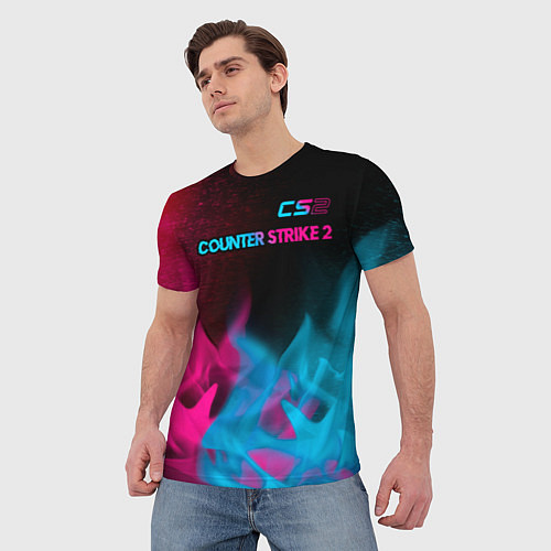 Мужская футболка Counter Strike 2 - neon gradient: символ сверху / 3D-принт – фото 3