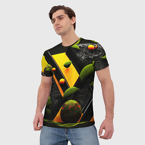 Мужская футболка Объемные зеленые листья / 3D-принт – фото 3