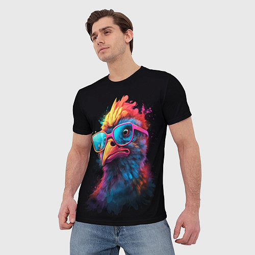 Мужская футболка Неоновая птица в очках / 3D-принт – фото 3