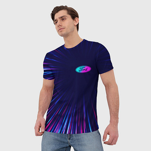 Мужская футболка Ford neon speed lines / 3D-принт – фото 3