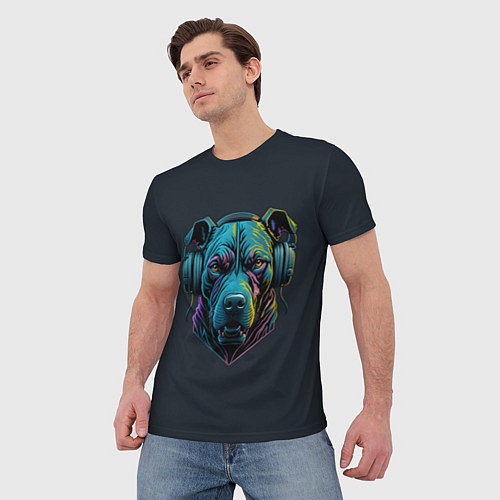 Мужская футболка Питбуль в наушниках / 3D-принт – фото 3