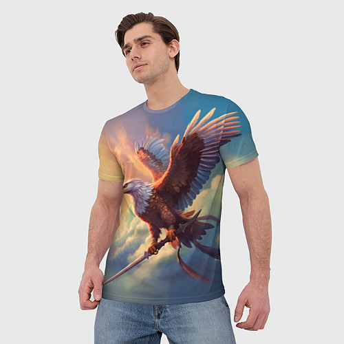Мужская футболка Орел с мечом в облаках на закате / 3D-принт – фото 3