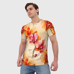Футболка мужская Акварельные цветы - персиковый паттерн, цвет: 3D-принт — фото 2