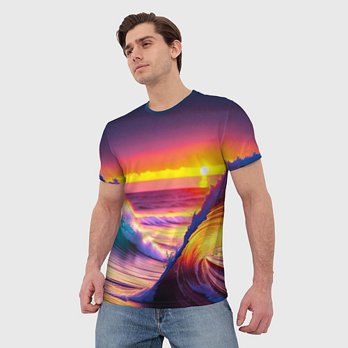 Мужская футболка Волны на закате / 3D-принт – фото 3