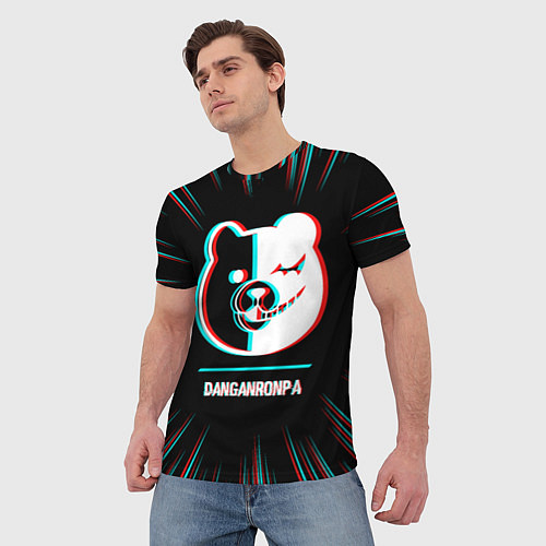 Мужская футболка Символ Danganronpa в стиле glitch на темном фоне / 3D-принт – фото 3